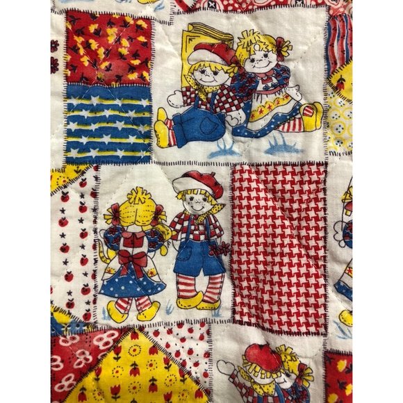 Vtg Baby Blanket Quilt Satin Trim 38" x 45" Rag Doll Theme Smocked Smocking - Picture 5 of 12